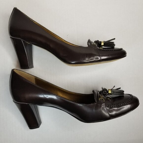 Circa Joan and David Brown Heels Pumps Academia Office Career Tassel Leather 8M - Picture 12 of 15